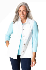 Habitat 11425WT WHITE Button Front Stretch Denim Vest With Four Pockets