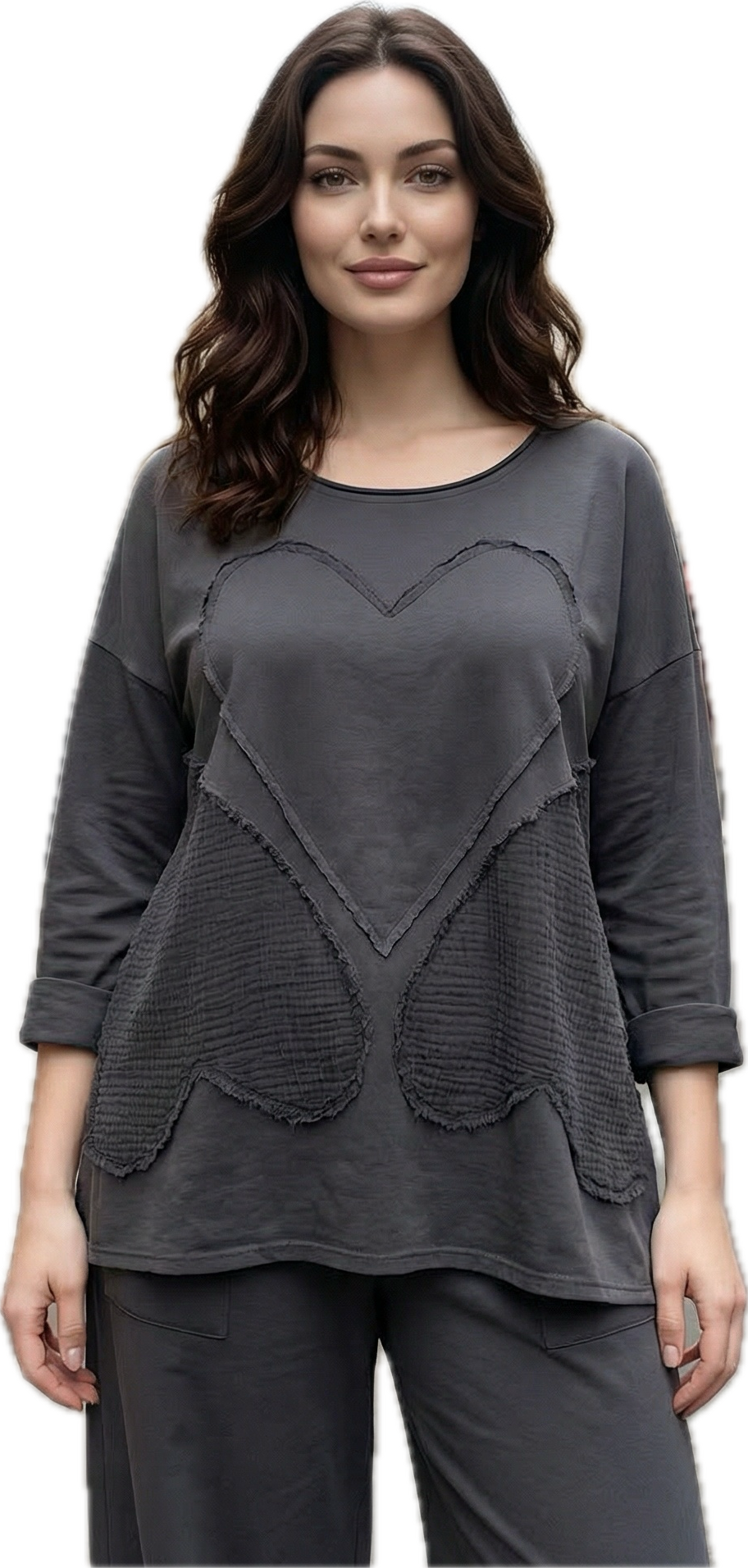 Transparente 1230CH CHARCOAL 100% Cotton Love Pullover Tunic