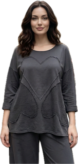 Transparente 1230CH CHARCOAL 100% Cotton Love Pullover Tunic