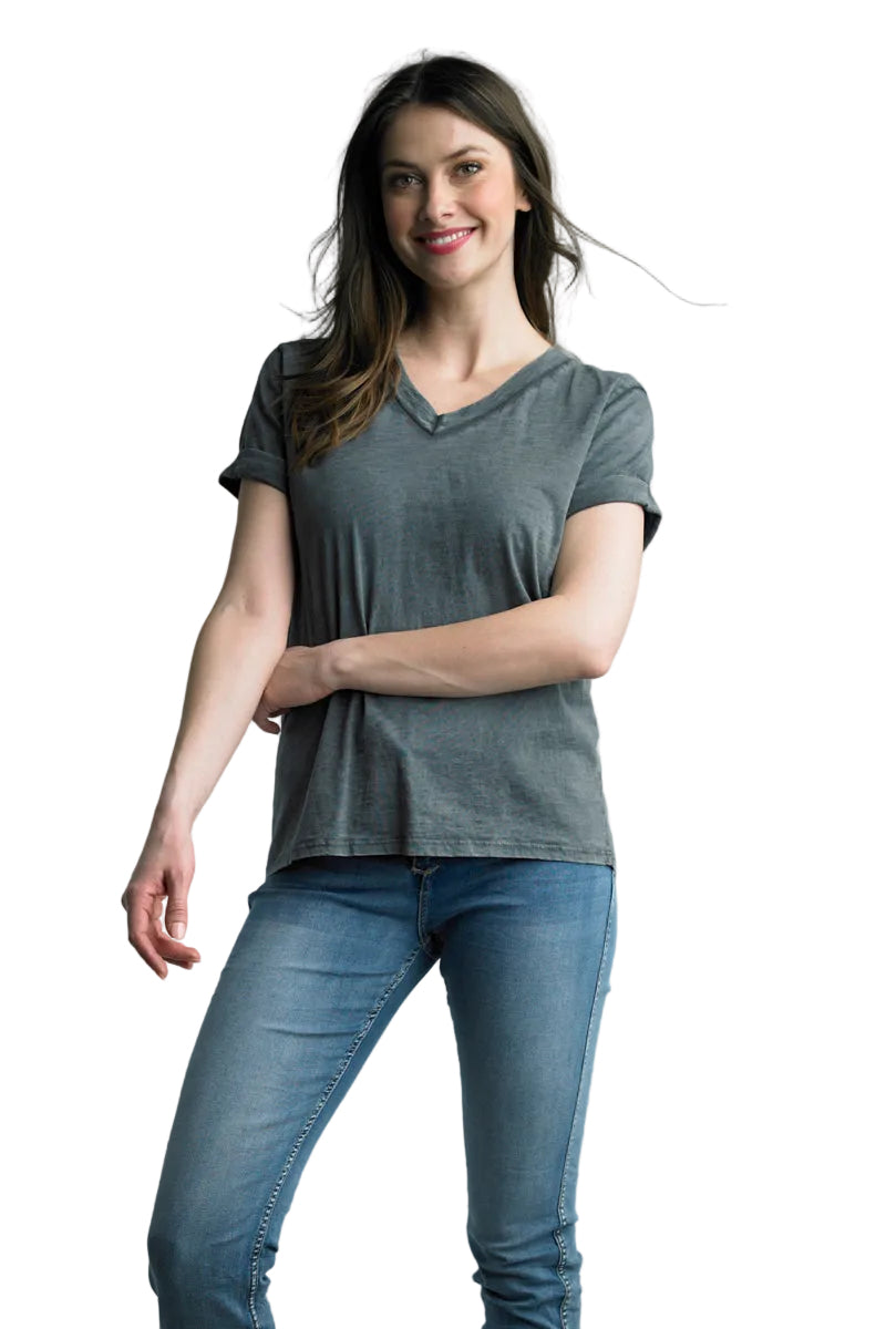 Tempo Paris 1404CGY GREY 100% Cotton V-Neck Short Sleeve Basic Tee