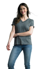 Tempo Paris 1404CGY GREY 100% Cotton V-Neck Short Sleeve Basic Tee