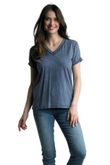 Tempo Paris 1404CNV NAVY 100% Cotton V-Neck Short Sleeve Basic Tee