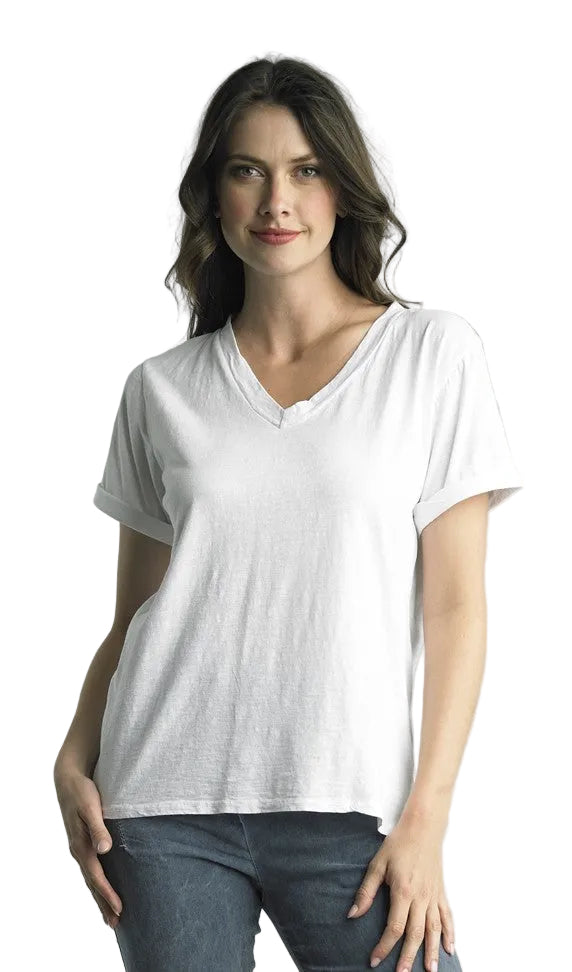 Tempo Paris 1404CWT WHITE 100% Cotton V-Neck Short Sleeve Basic Tee