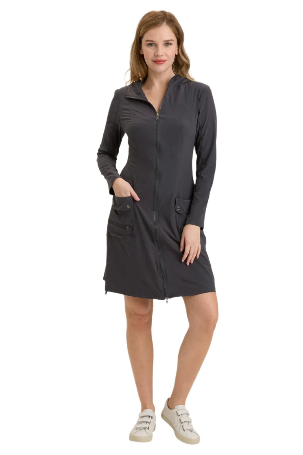 XCVI 14636WCH Charcoal Active Rufino Hooded Jacket Dress With Pockets