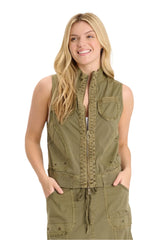 XCVI 14659T Terrarium Grindelle Brio Poplin Zip Up Vest With Pockets