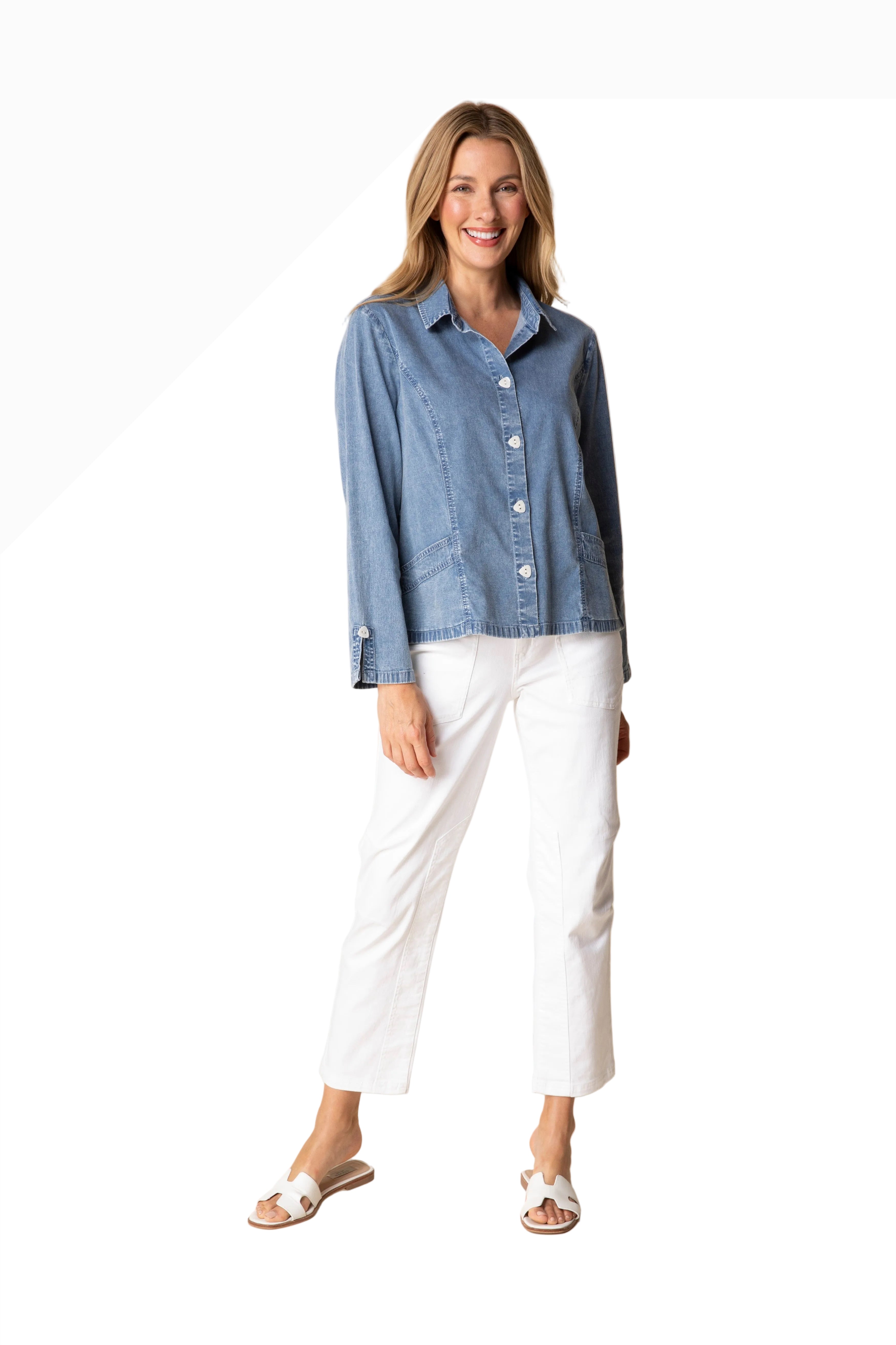Habitat 15514LD LIGHT DENIM Button Front Travel Shirt With Pockets
