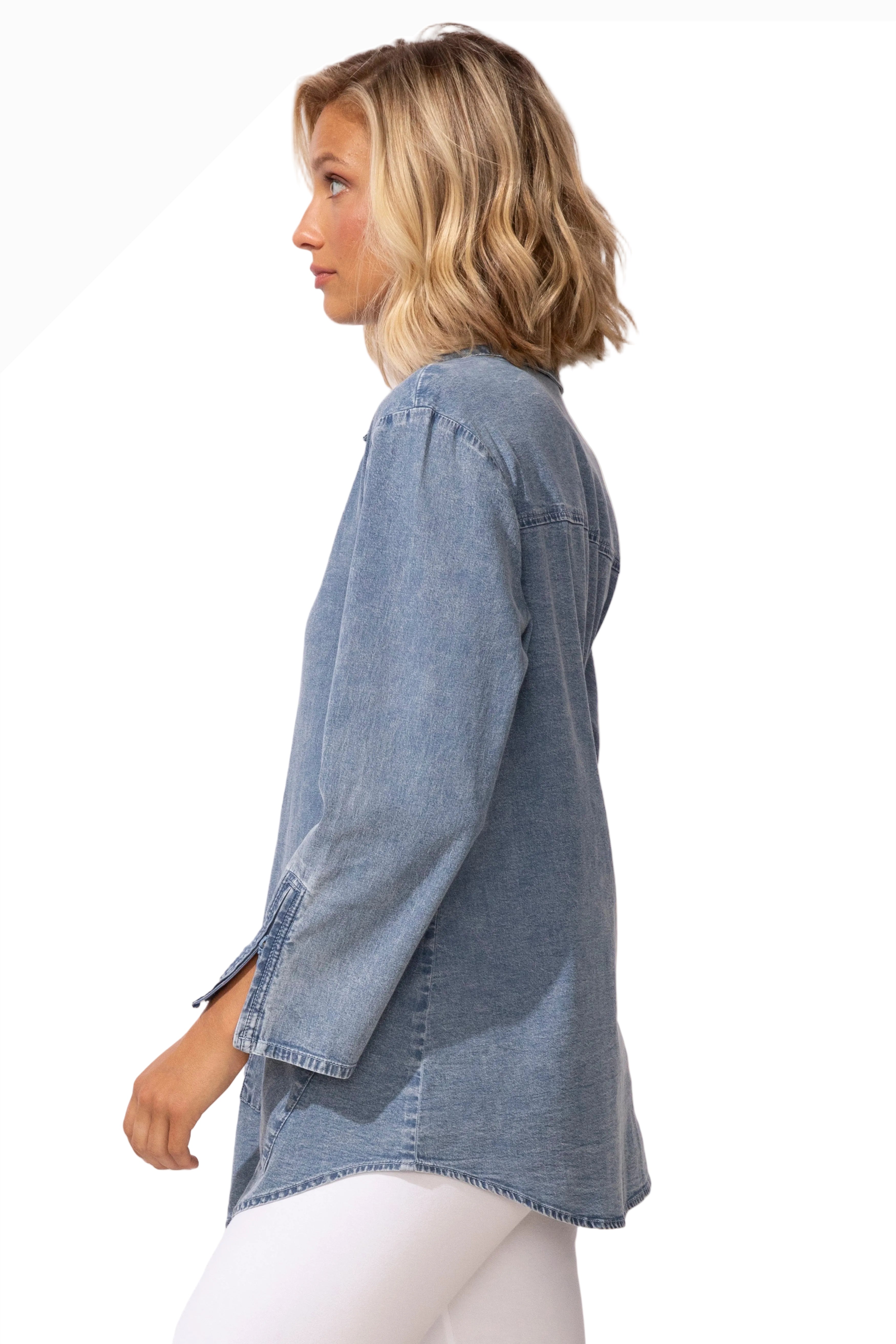 Habitat 15522LD LIGHT DENIM Hidden Placket Button Front Zip Cuff Travel Shirt With Pockets