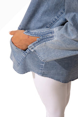 Habitat 15522LD LIGHT DENIM Hidden Placket Button Front Zip Cuff Travel Shirt With Pockets