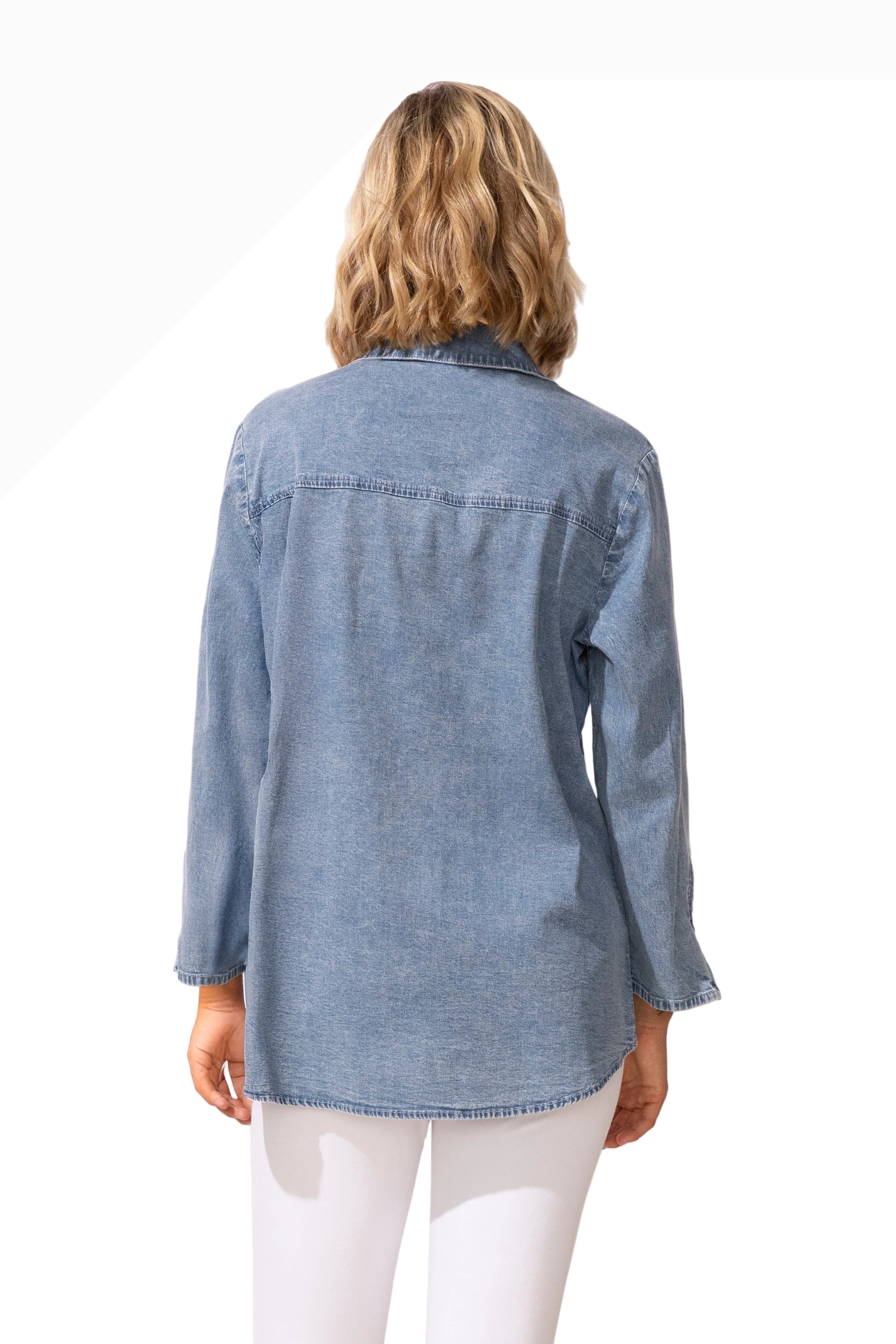 Habitat 15522LD LIGHT DENIM Hidden Placket Button Front Zip Cuff Travel Shirt With Pockets