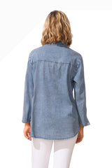 Habitat 15522LD LIGHT DENIM Hidden Placket Button Front Zip Cuff Travel Shirt With Pockets