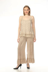 Apparel Love ST18SD Sand One Size Draw String Ruffle Hem Pants With Pockets