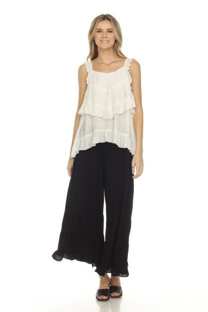 Apparel Love 19BK Black One Size 100% Rayon Stone Washed Ruffle Pant