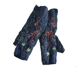 Evergreen Guardian H185NV NAVY Fleece Lined Cotton Handwarmers with Floral Embroidery