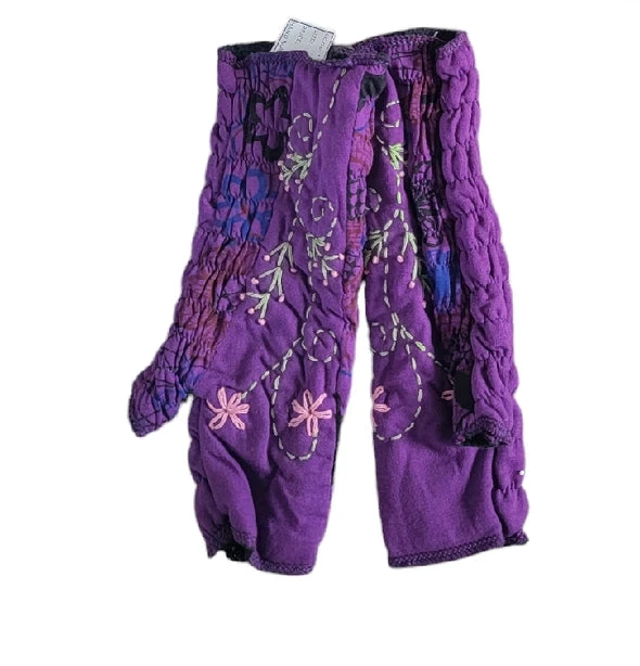 Evergreen Guardian H185PU PURPLE Fleece Lined Cotton Hand Warmers with Floral Embroidery