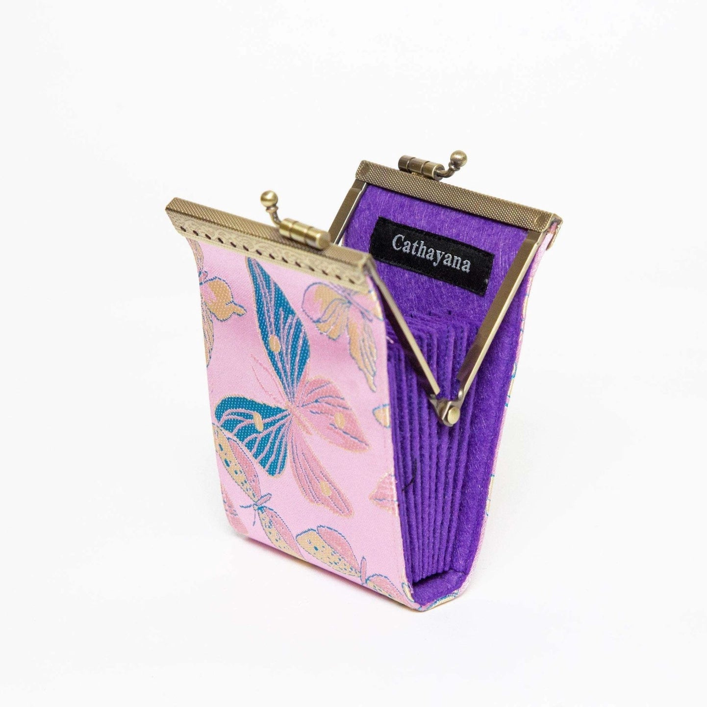 Cathayana CHR-47 Pink Butterfly Brocade Card Wallet With RFID Protection
