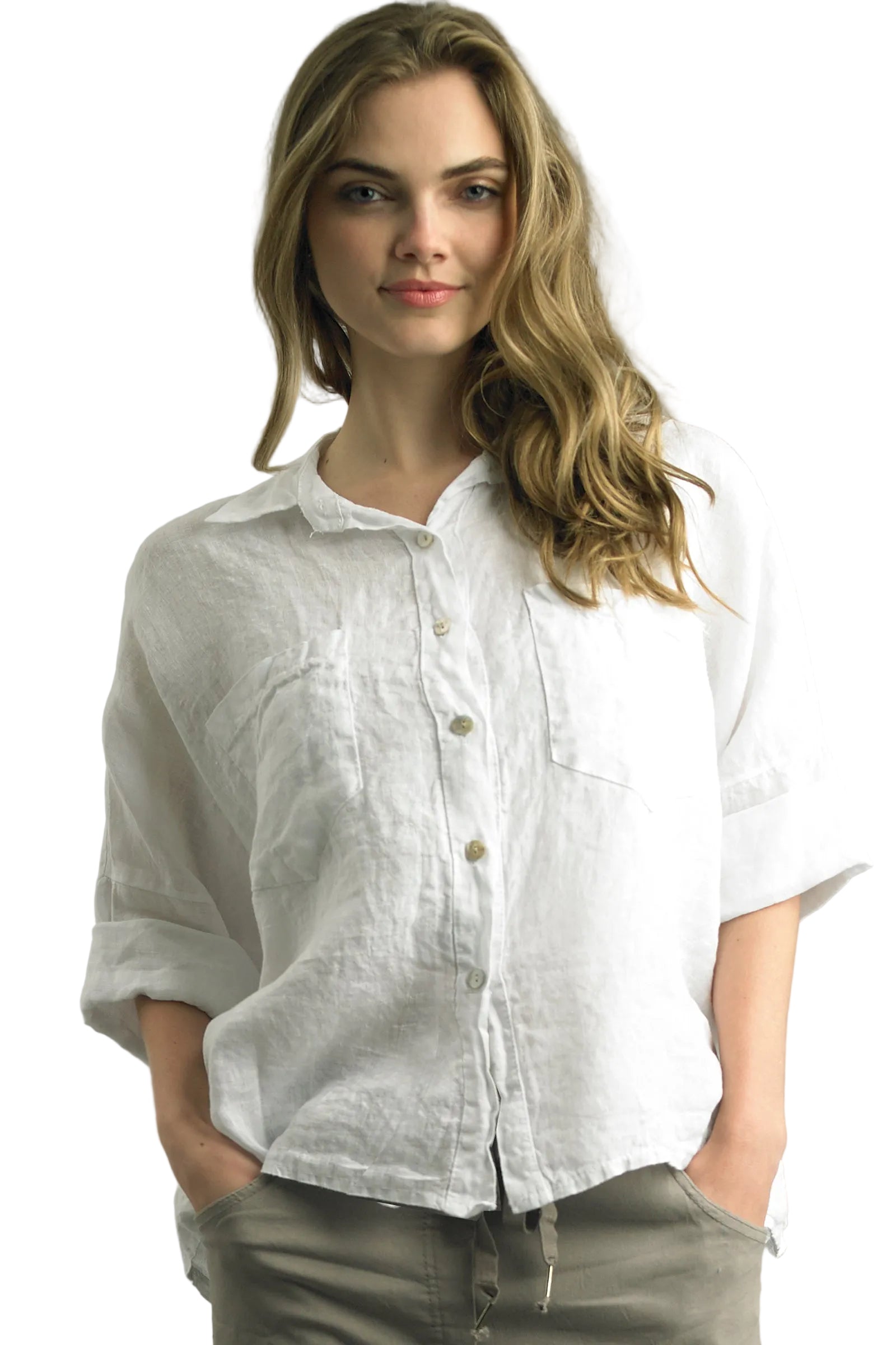 Tempo Paris 21637AWT WHITE 100% Wash Linen Two Pocket Swing Top