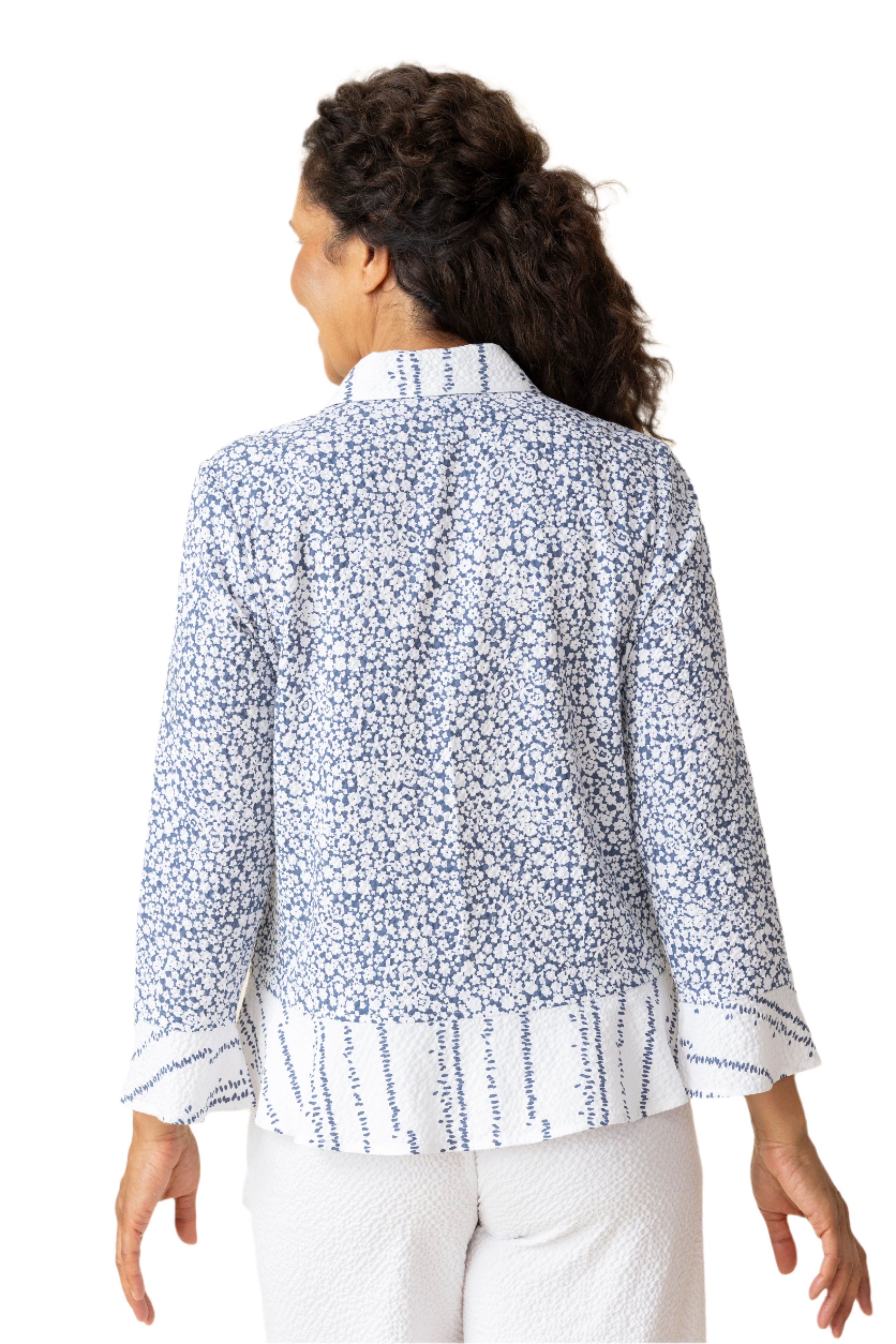 Habitat 21922W White Crinkle Crepe Bud Mix Print Floral Flounce Shirt