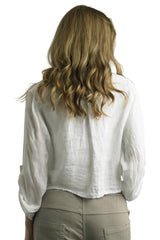 Tempo Paris 2202AWT WHITE Tie Front 100% Wash Linen Blouse