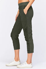 XCVI Wearables 22370WOV Olive Geyser Stretch Cotton Poplin Crop Pant