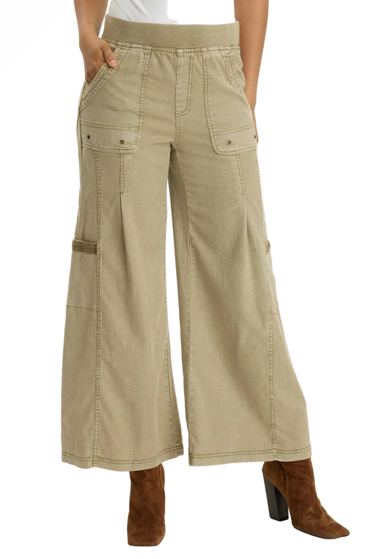 XCVI 23057A Alamosa Distress Wash Tove Tallulah Twill Wide Leg Cargo Pants