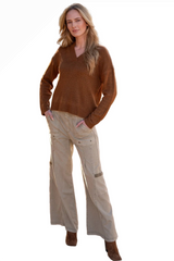 XCVI 23057A Alamosa Distress Wash Tove Tallulah Twill Wide Leg Cargo Pants