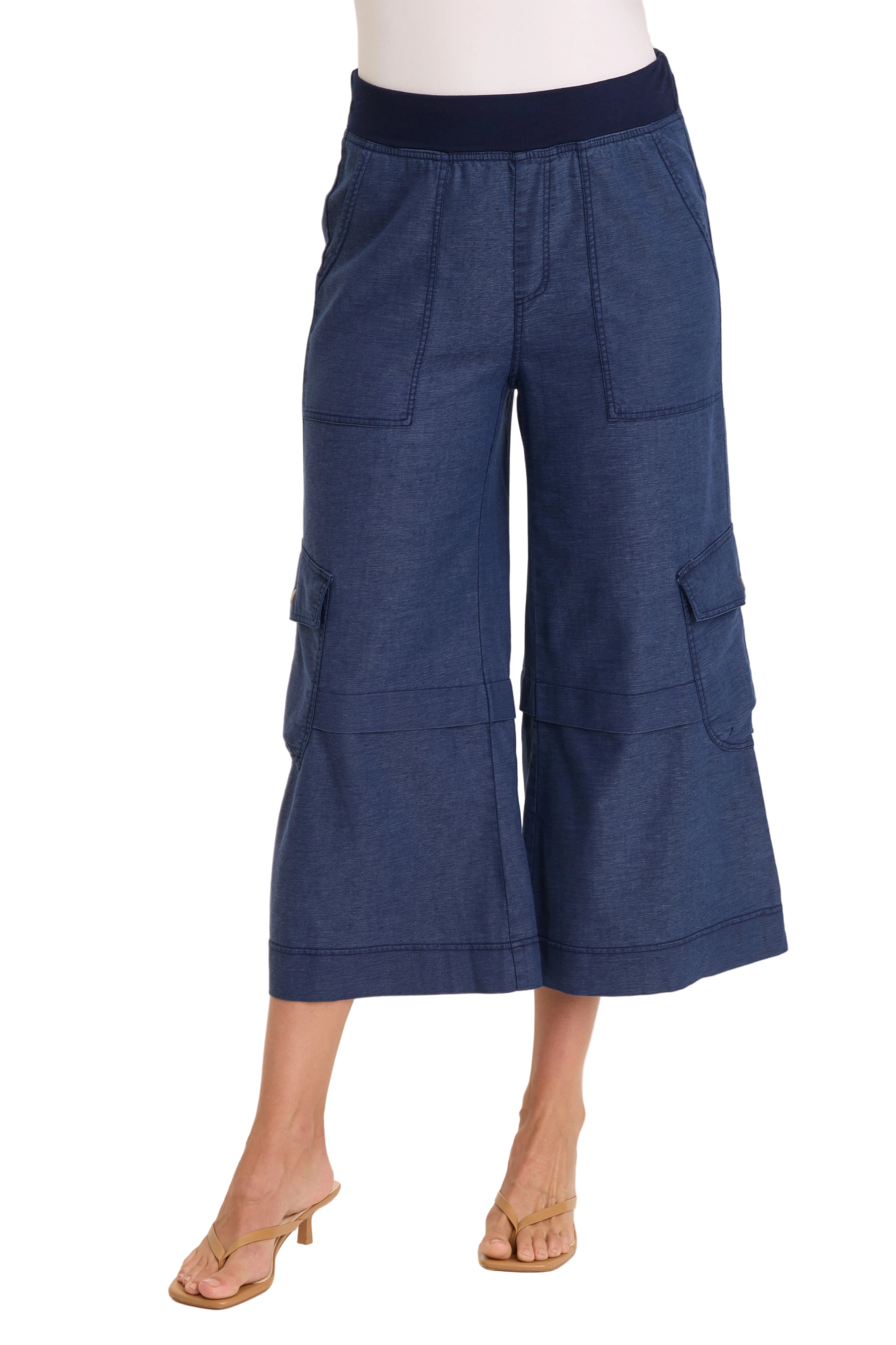 XCVI 23135AB AIREDALE BLUE Flared Cropped Pull-On Cargo Pants