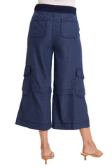 XCVI 23135AB AIREDALE BLUE Flared Cropped Pull-On Cargo Pants