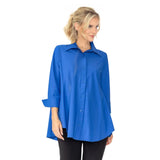 IC Collection 3778BBU Blue Prada Button Front Swing Blouse