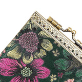 Cathayana CHR-37 Green & Pink Floral Brocade Credit Card Wallet With RFID Protection