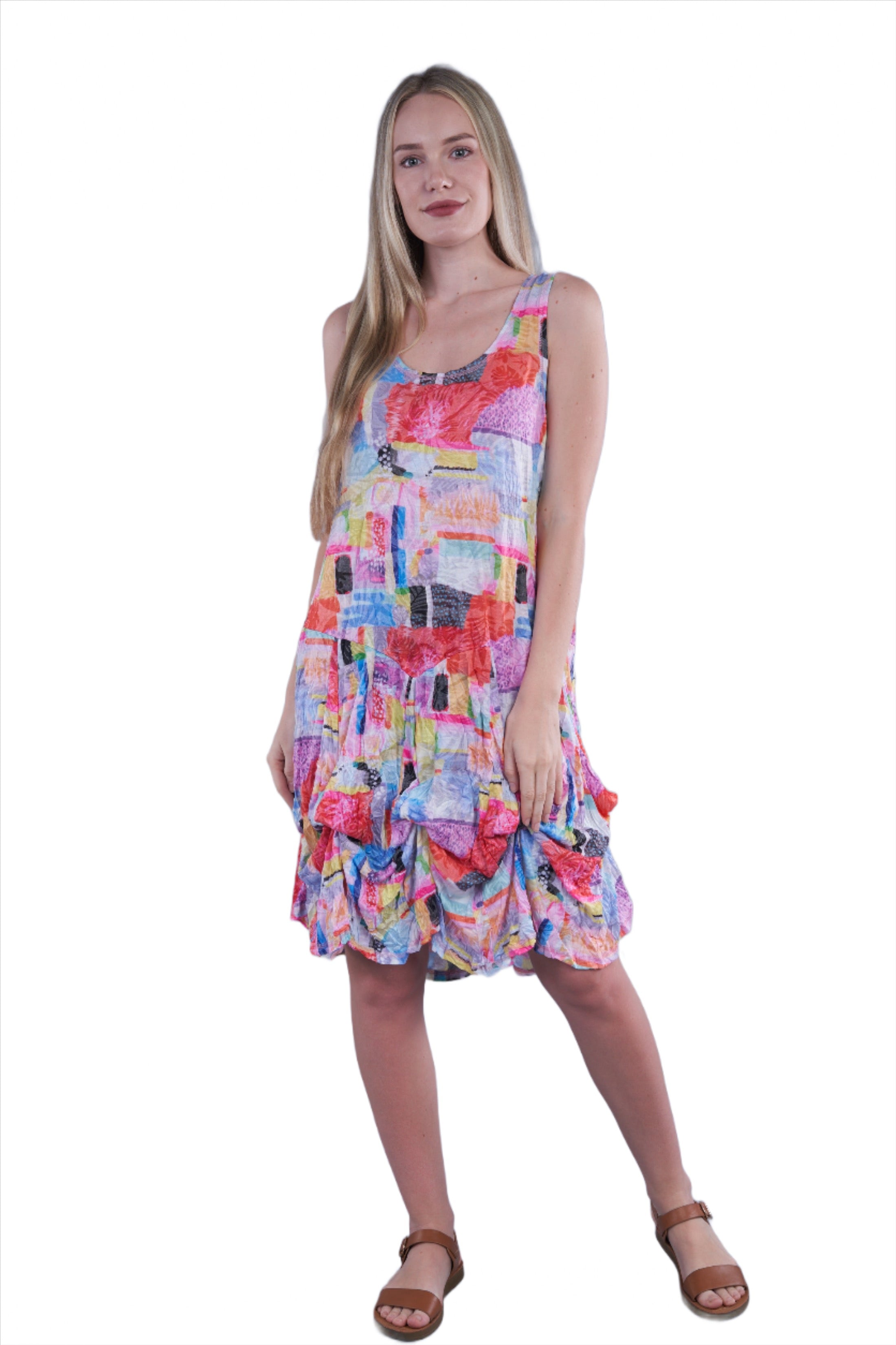 Shana 24007TP Tropical Pastel Crinkle Short Bubble Dress