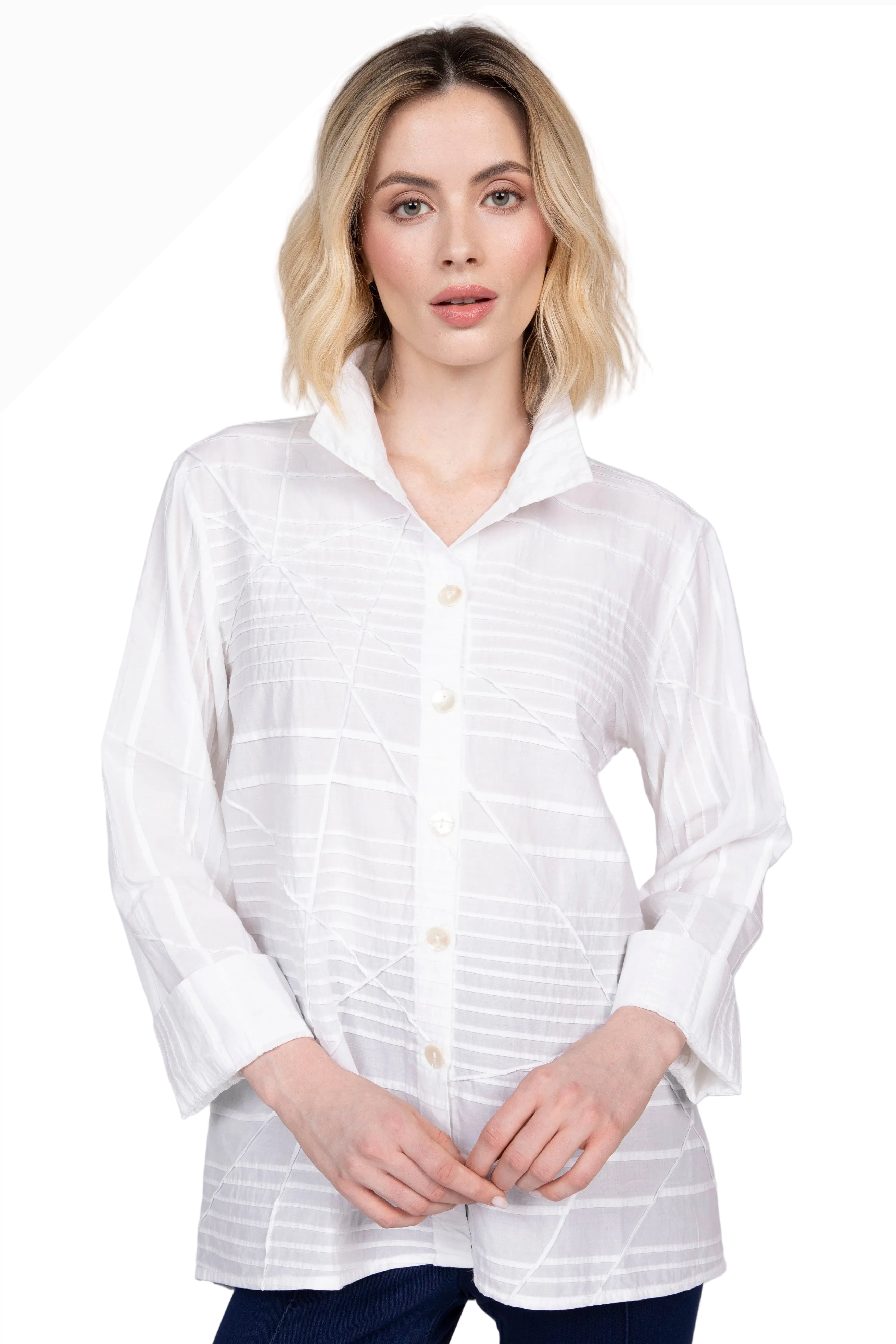 Olivia By Habitat 240112WT WHITE Read Between The Lines Constructed Angles Top