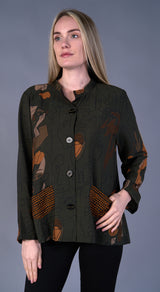 Shana 24503SP Spruce Button-Front Mandarin Collar Shirt Jacket With Pockets