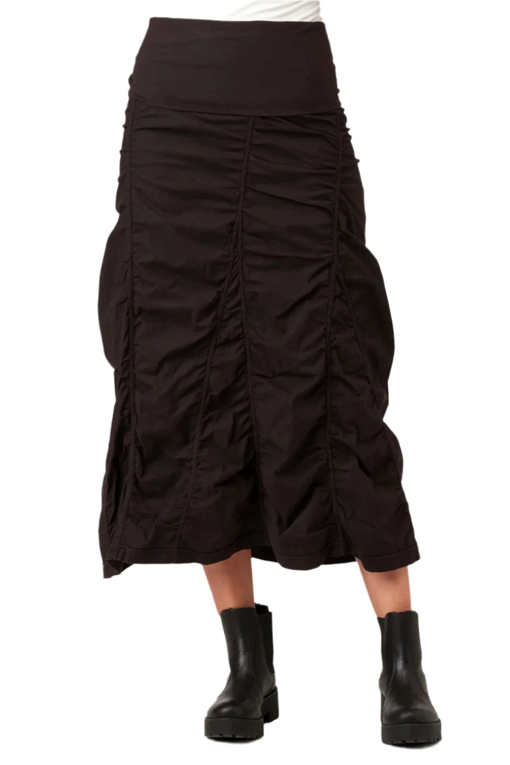 XCVI 2455WBK Black Stretch Poplin Pull On Gored Peasant Skirt