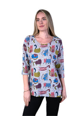 Shana 24603CT Multicolor Cat Top With 3/4 Sleeves