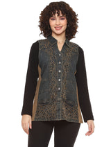 Parsley & Sage 24F560F Black and Tan Denim Embroidered Journee Vest