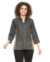 Parsley & Sage 24F560G Black and Tan Embroidered Journee Shirt With Pockets