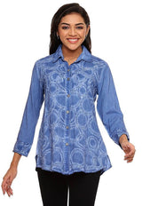 Parsley & Sage 24S467GC Cobalt Sloan Embroidered 100% Rayon Shirt