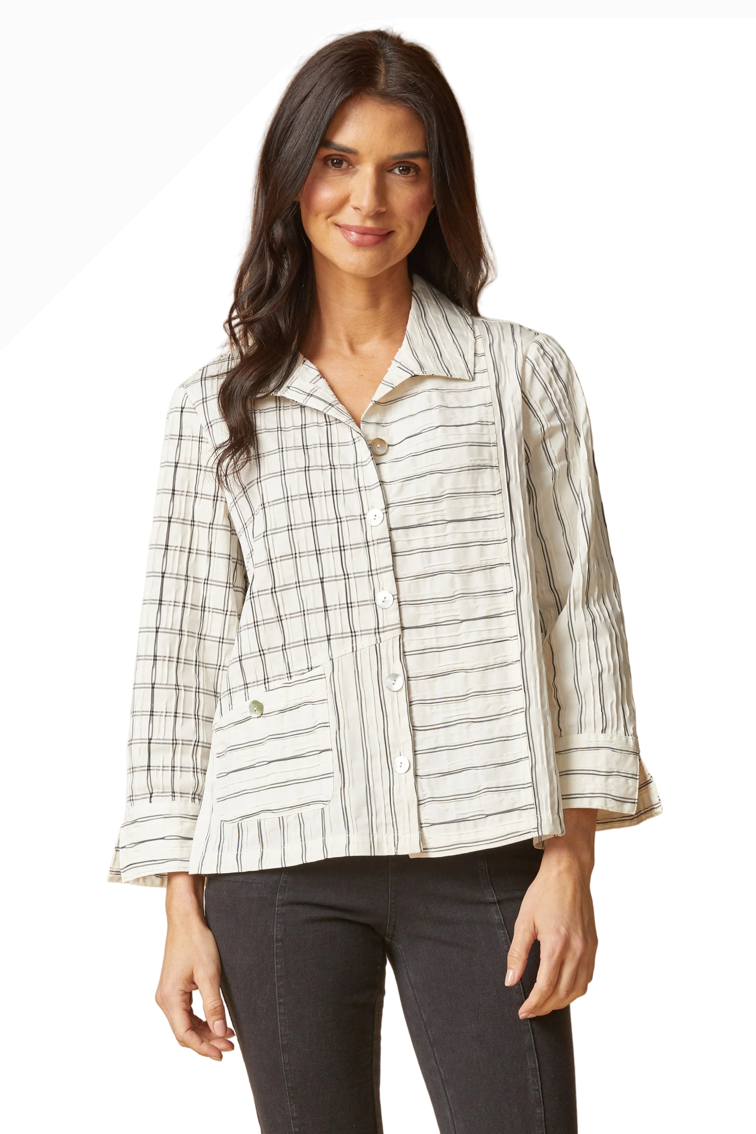 Habitat 25044WT WINTER WHITE Tucked Dobby Mix Daphne Button Front Long Split-Cuff Sleeve Button Front Shirt