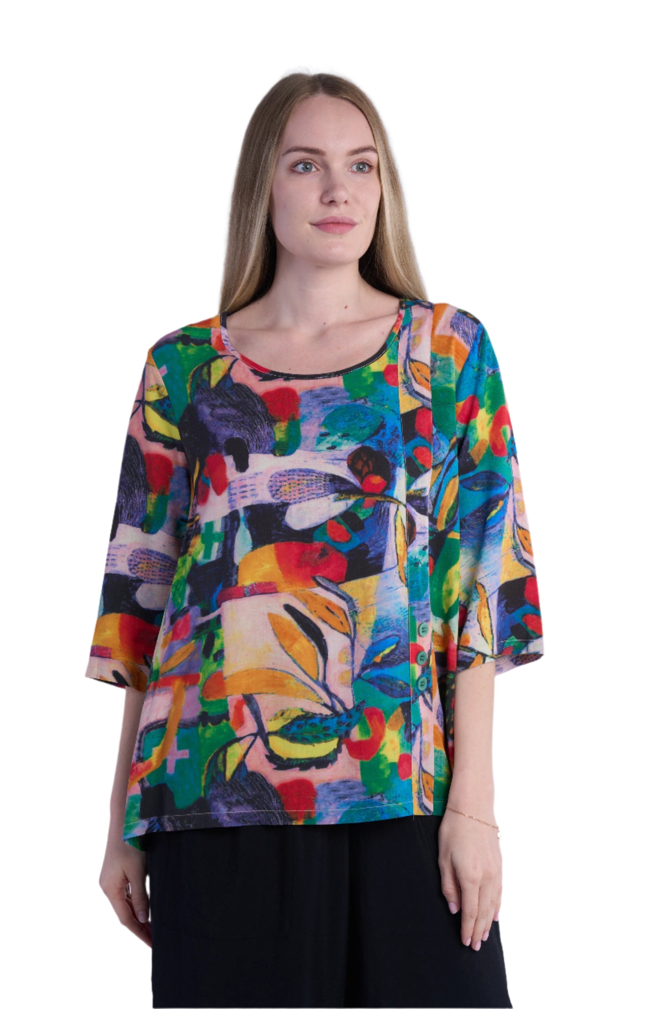 Shana 25250M Multicolor 3/4 Sleeve Scoop Neck Blouse