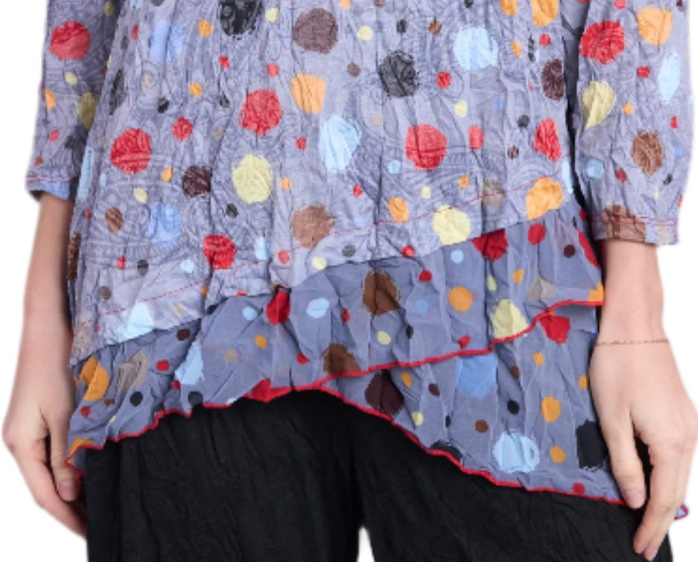Shana 25619C Circles Crinkle Mesh Layer Top