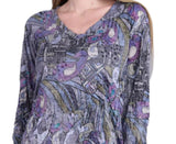 Shana 25621PU Purple V-Neck Long Sleeve Crinkle Basic Top