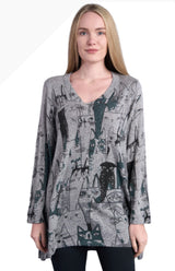 Shana 25703C Cat Printed V-Neck Long Sweater