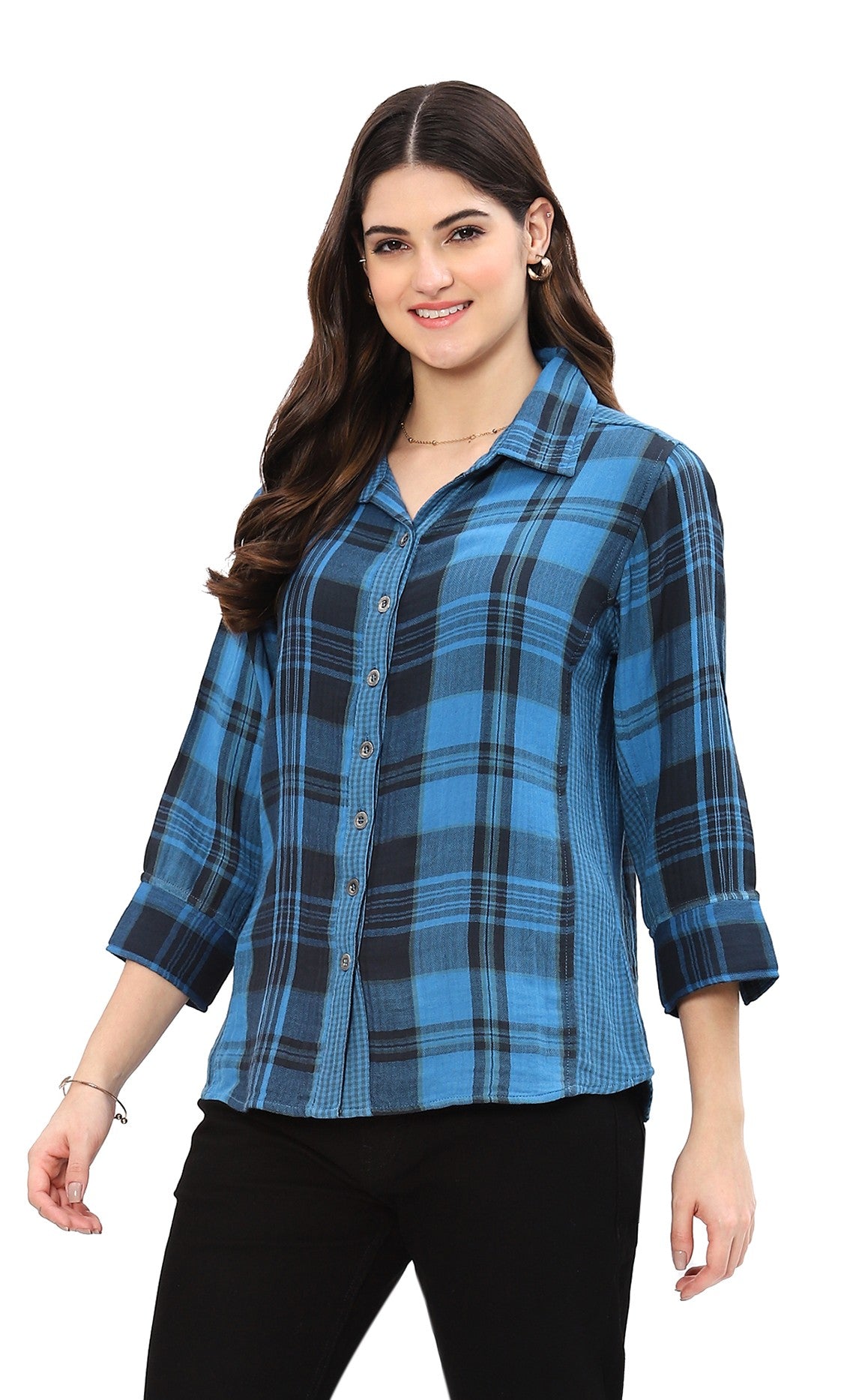 Parsley & Sage 25F40GB Blue Plaid Abby Reversible Button Front Shirt