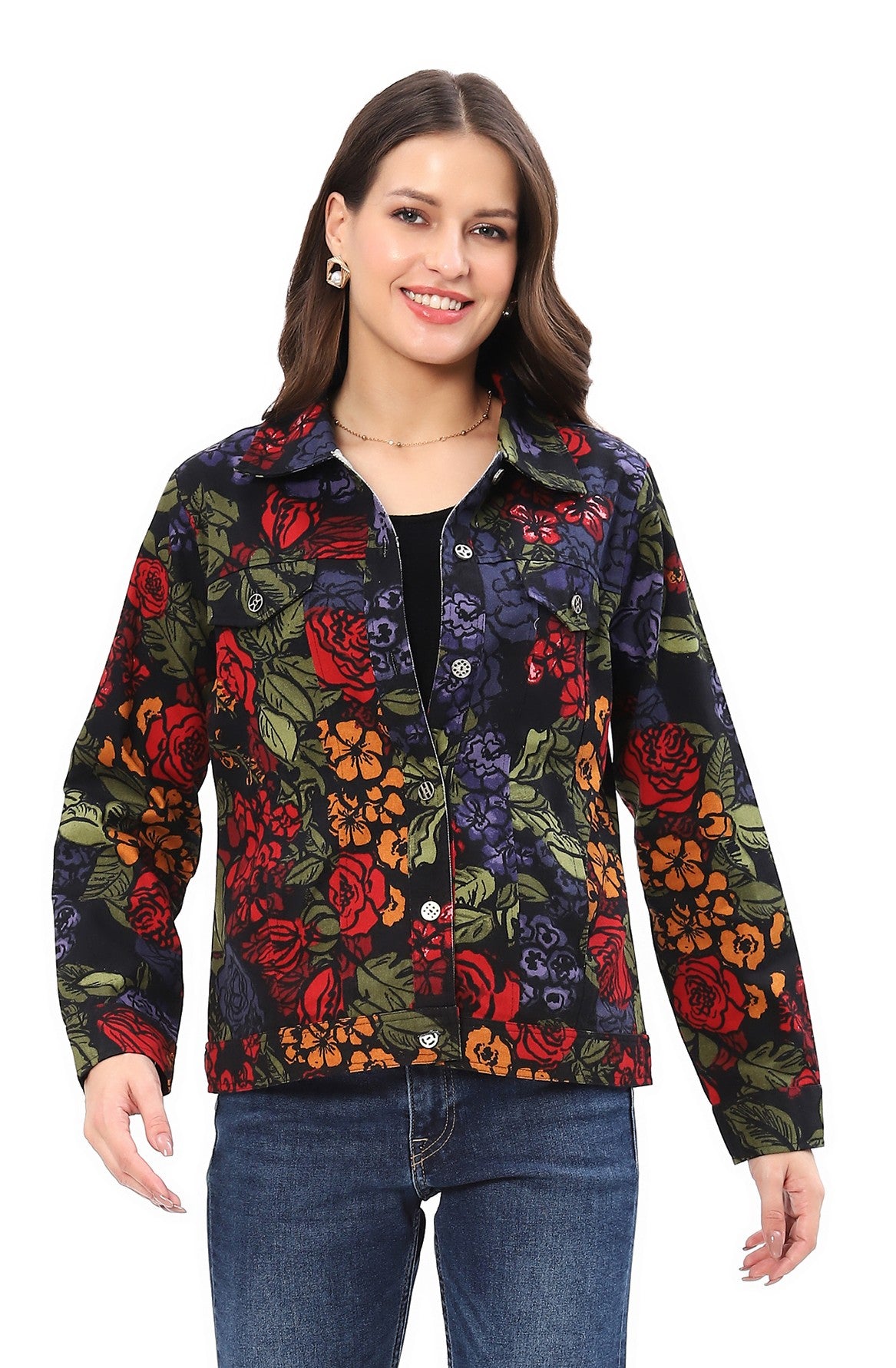 Parsley & Sage 25F553E24 IRIS Floral Print Button Front Jacket