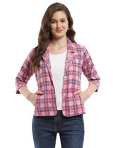 Parsley & Sage 25S451E23P Pink Plaid 100% Cotton Ivie Reversible Two Button Jacket With Pockets