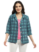 Parsley & Sage 25S451E26D Denim Plaid 100% Cotton Ivie Reversible Jacket With Pockets