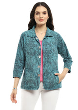 Parsley & Sage 25S451E26D Denim Plaid 100% Cotton Ivie Reversible Jacket With Pockets