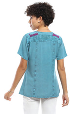 Parsley & Sage 25S481BT Turquoise Zelda Short Sleeve 100% Rayon Swing Top