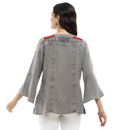 Parsley & Sage 25S481CS Silver Zelda Long Bell Sleeve 100% Rayon Top