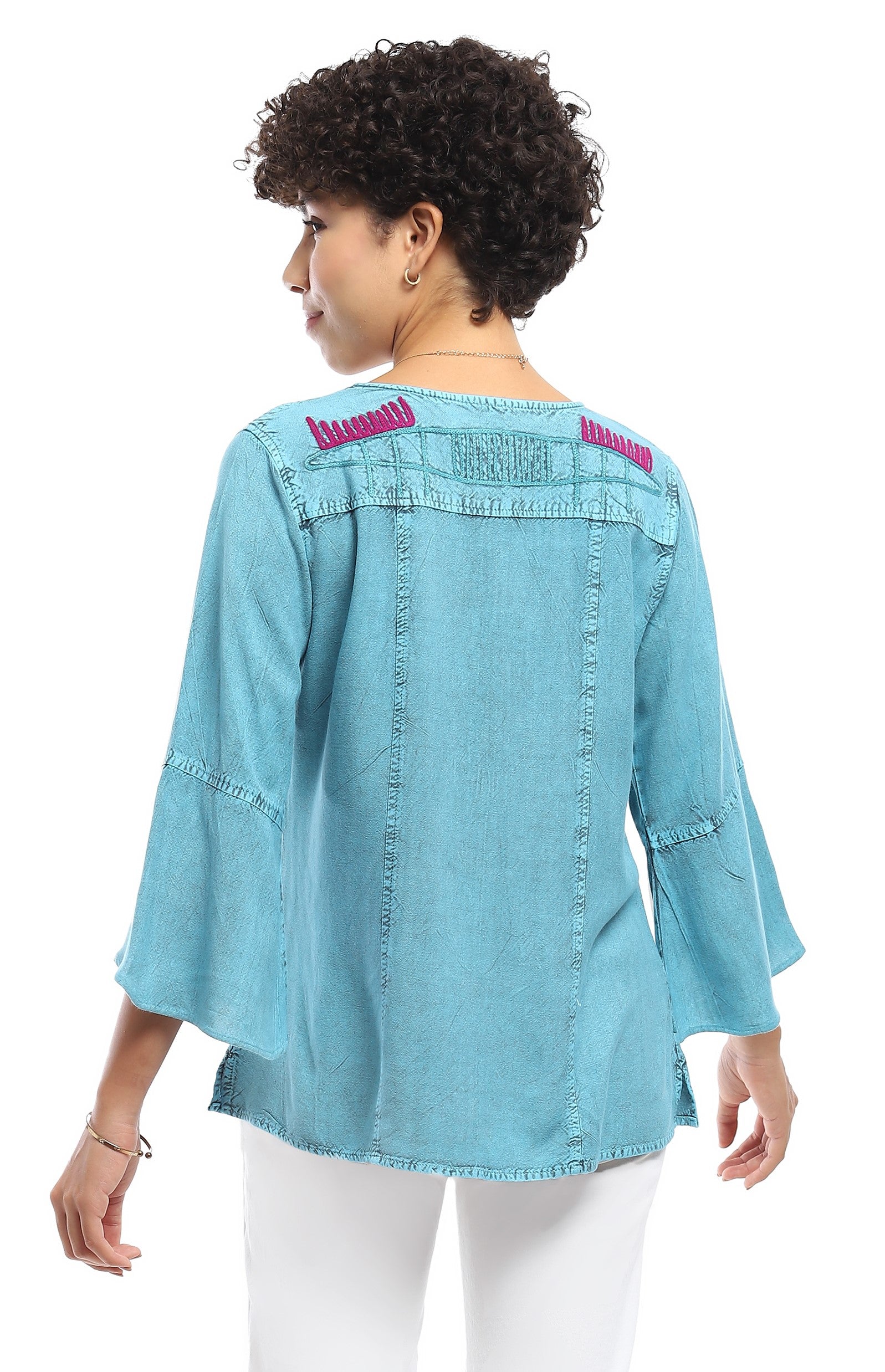 Parsley & Sage 25S481CT Turquoise Zelda Long Bell Sleeve 100% Rayon Top